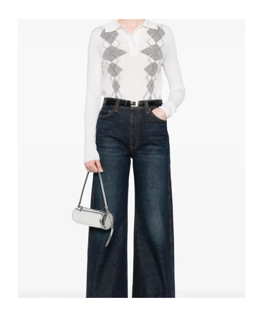 Diamond-Pattern Polo Top