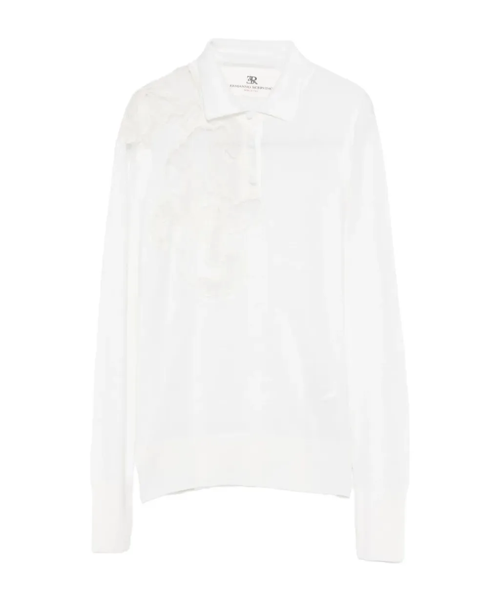 Lace-Embellishment Polo Top
