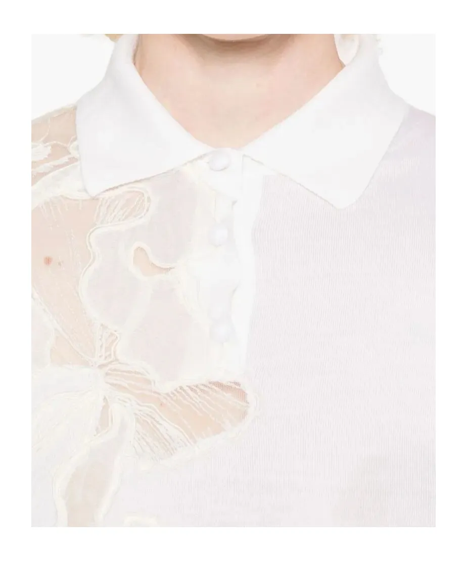Lace-Embellishment Polo Top
