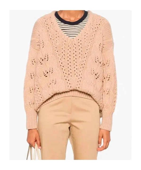 V-Neck Open-Knit Jumper