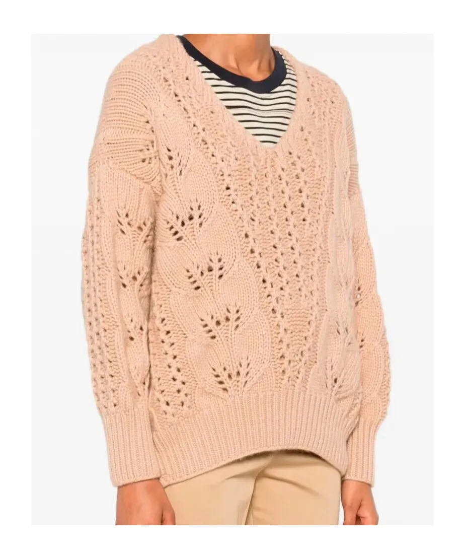 V-Neck Open-Knit Jumper