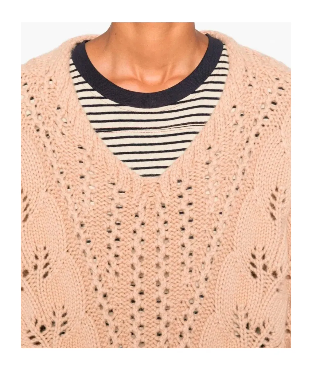 V-Neck Open-Knit Jumper