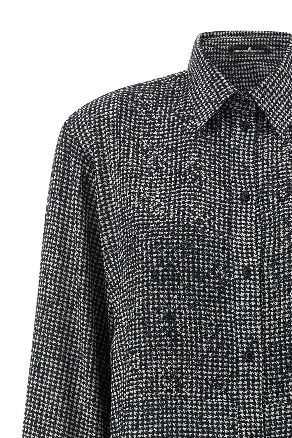 Houndstooth-Pattern Long Sleeved Shirt