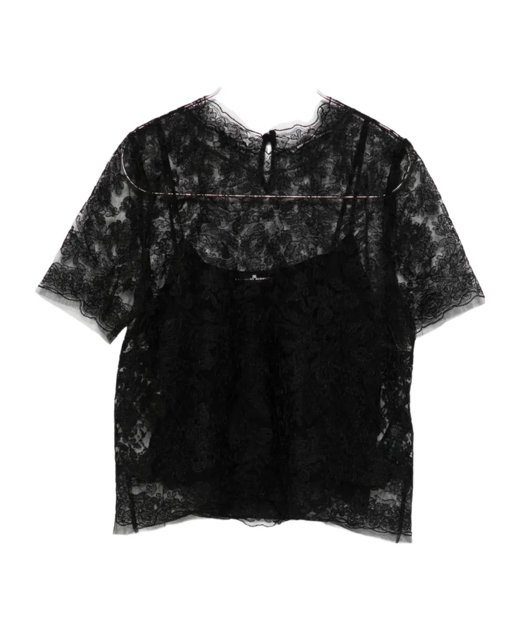 Floral-Lace Short-Sleeve Top