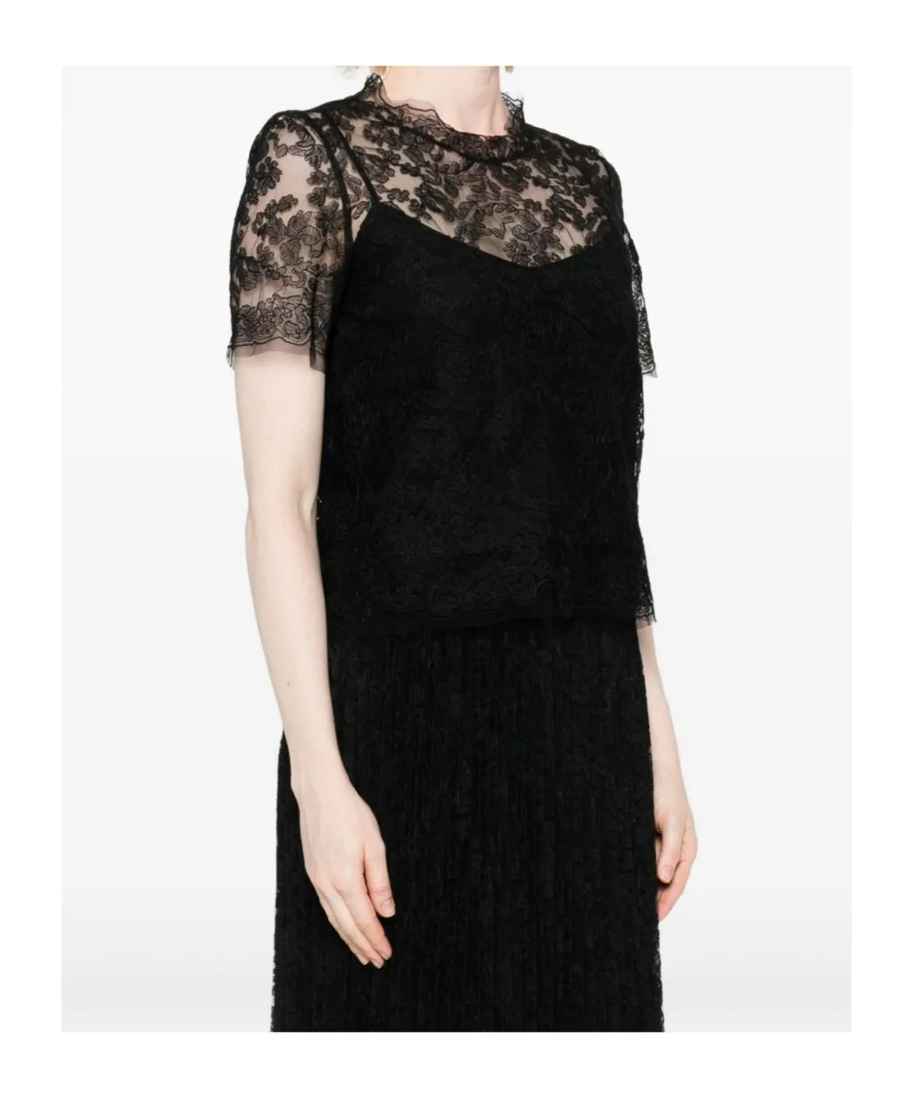 Floral-Lace Short-Sleeve Top