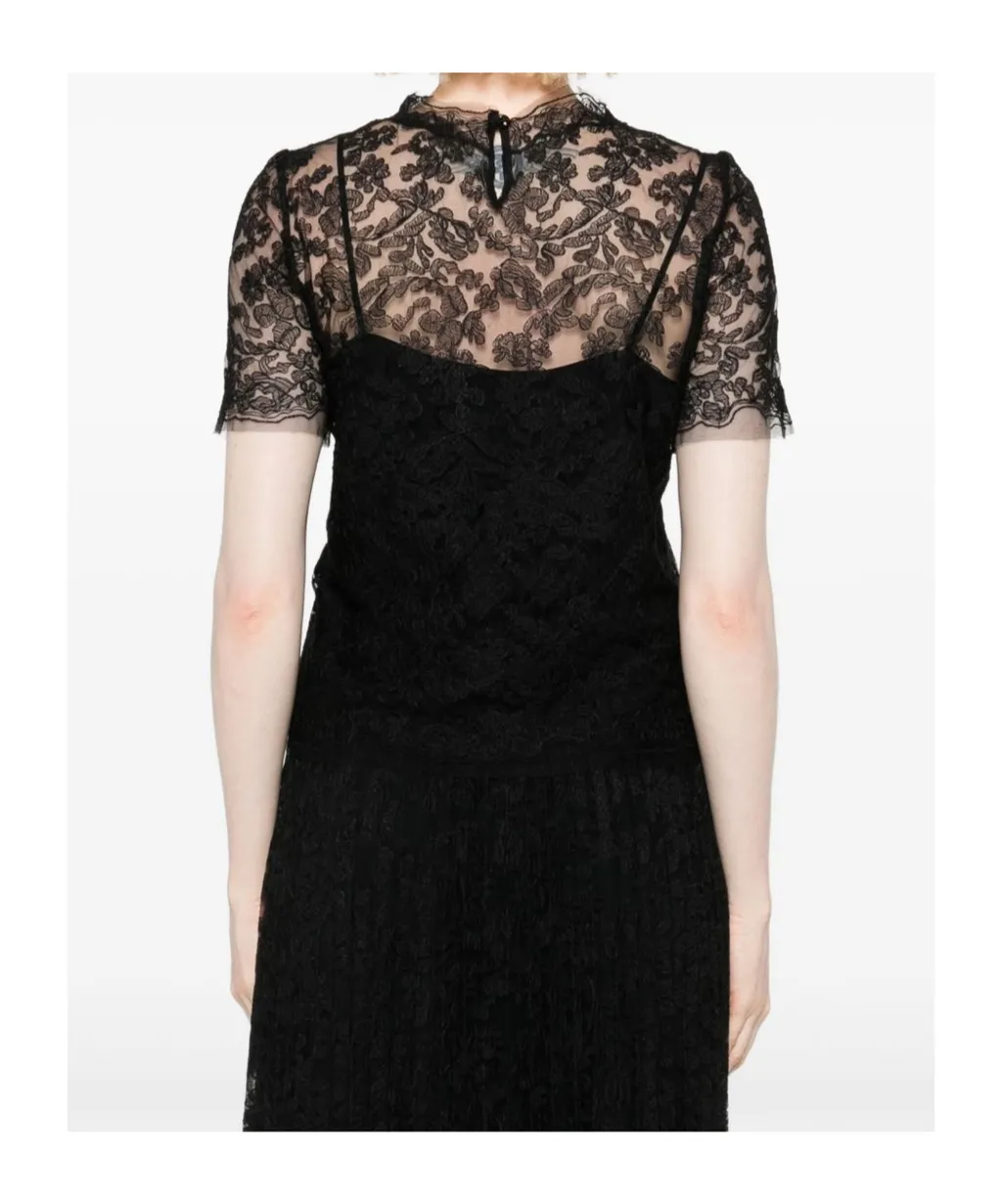 Floral-Lace Short-Sleeve Top