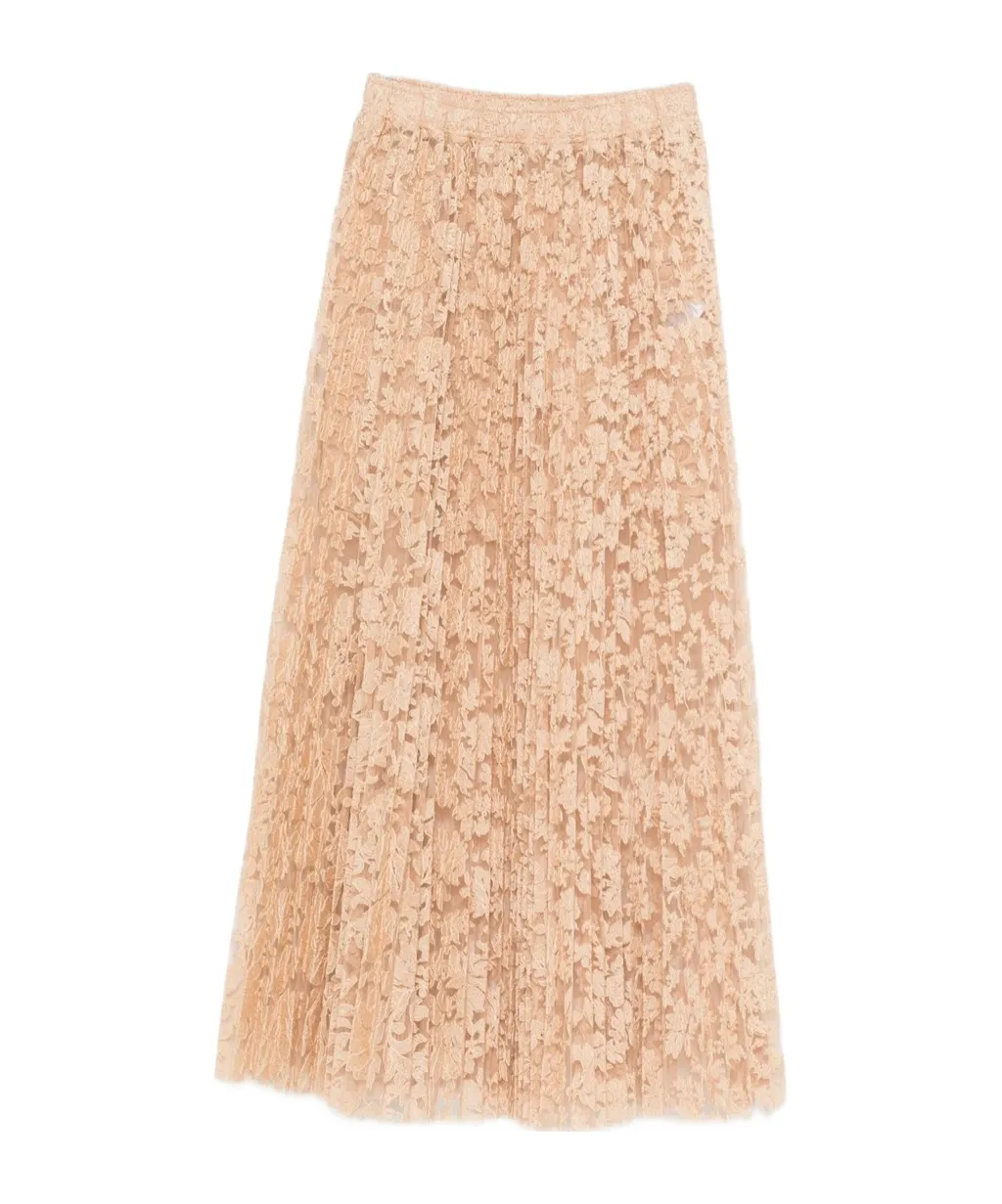 Pleated Floral-Lace Skirt