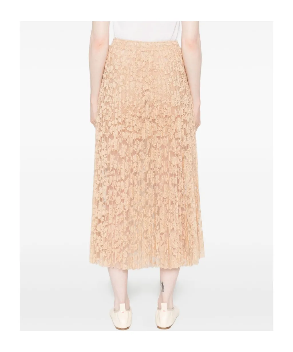 Pleated Floral-Lace Skirt