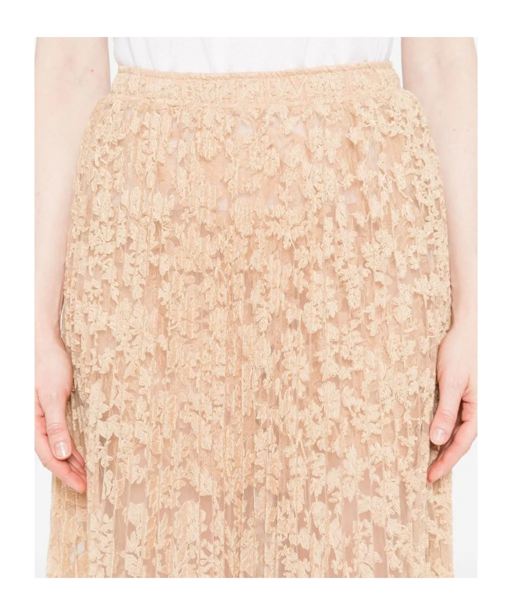 Pleated Floral-Lace Skirt