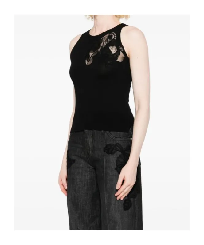 Floral-Embroidery Sleeveless Vest