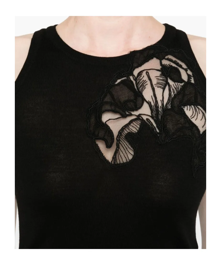 Floral-Embroidery Sleeveless Vest