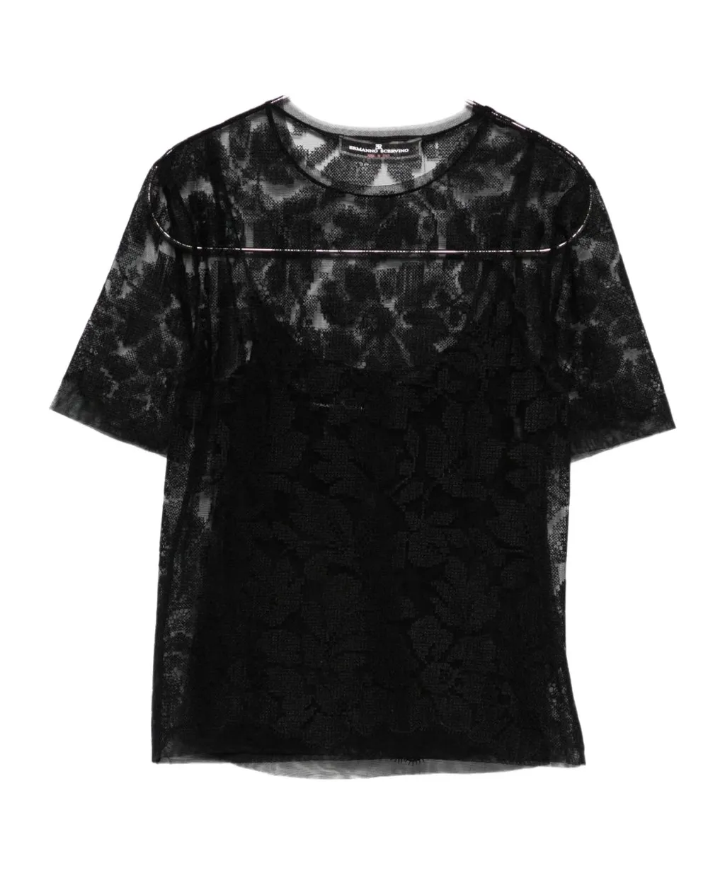 Floral-Lace Mesh Top