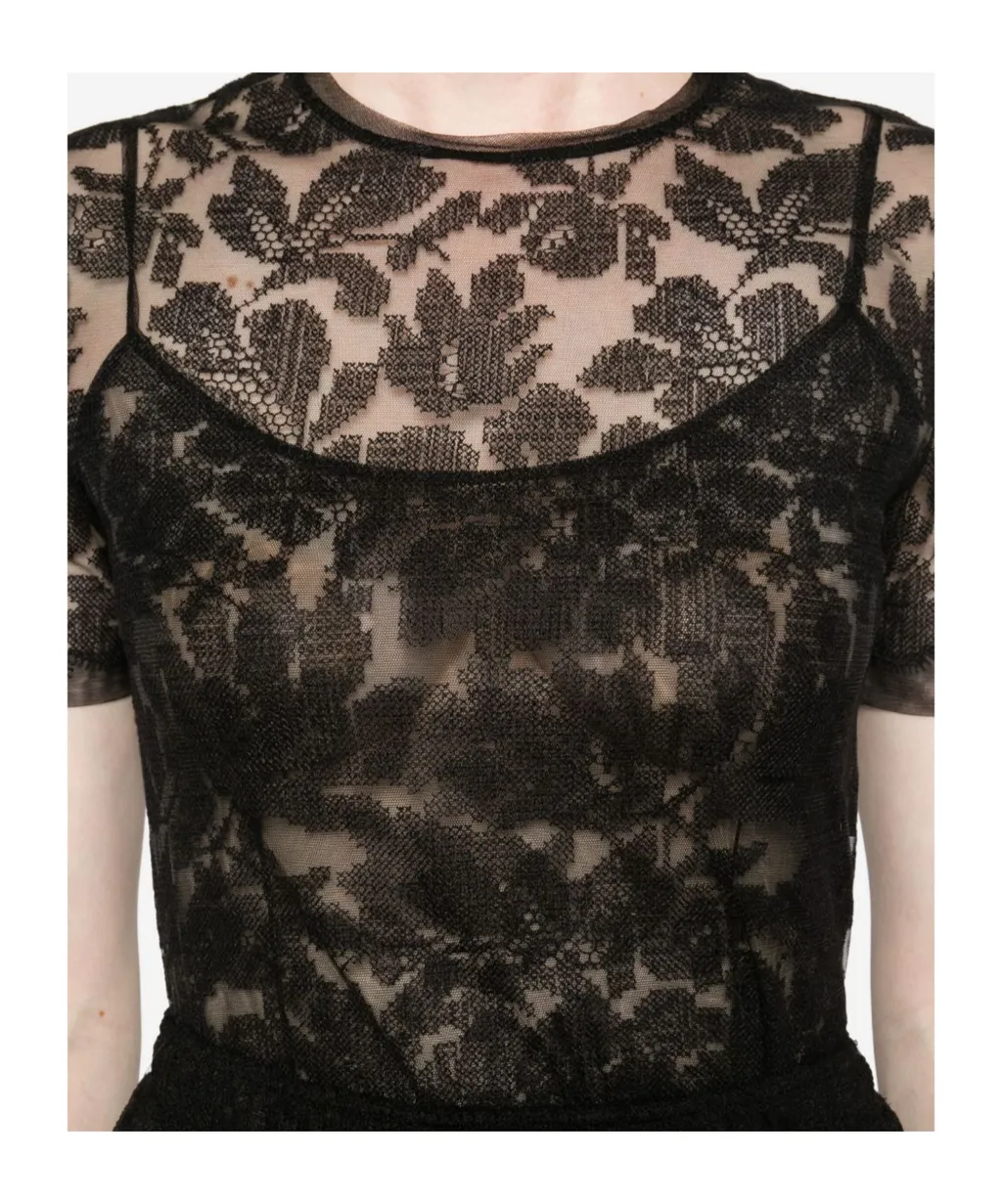 Floral-Lace Mesh Top