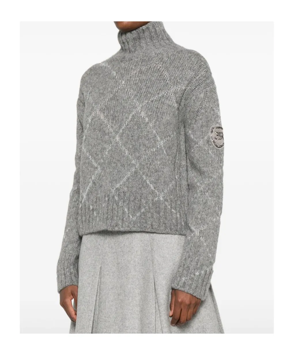 High-Neck Diamond-Pattern Sweater