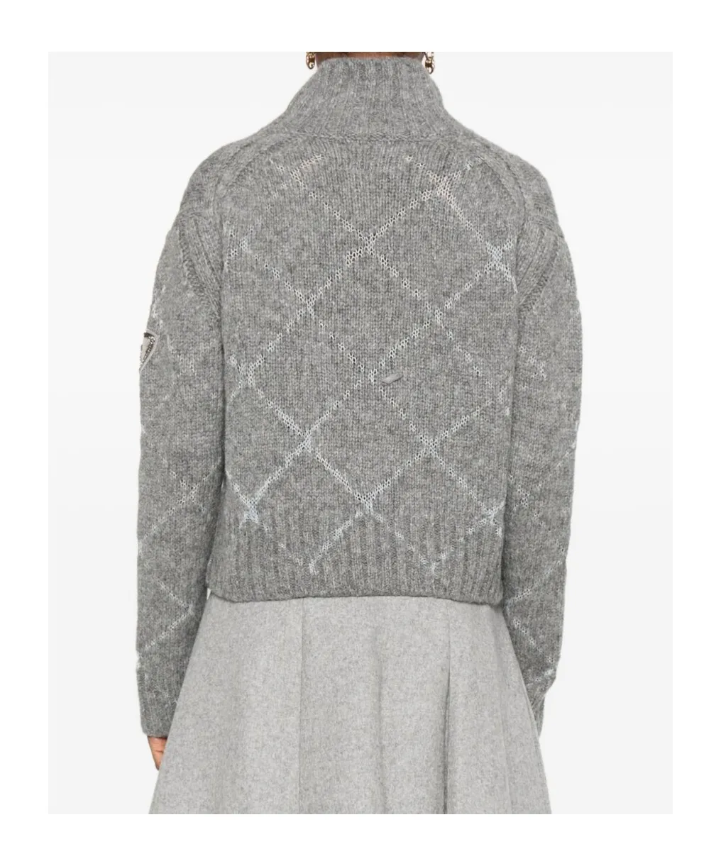 High-Neck Diamond-Pattern Sweater