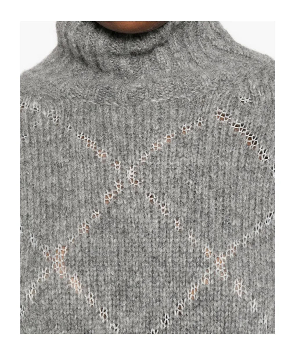 High-Neck Diamond-Pattern Sweater
