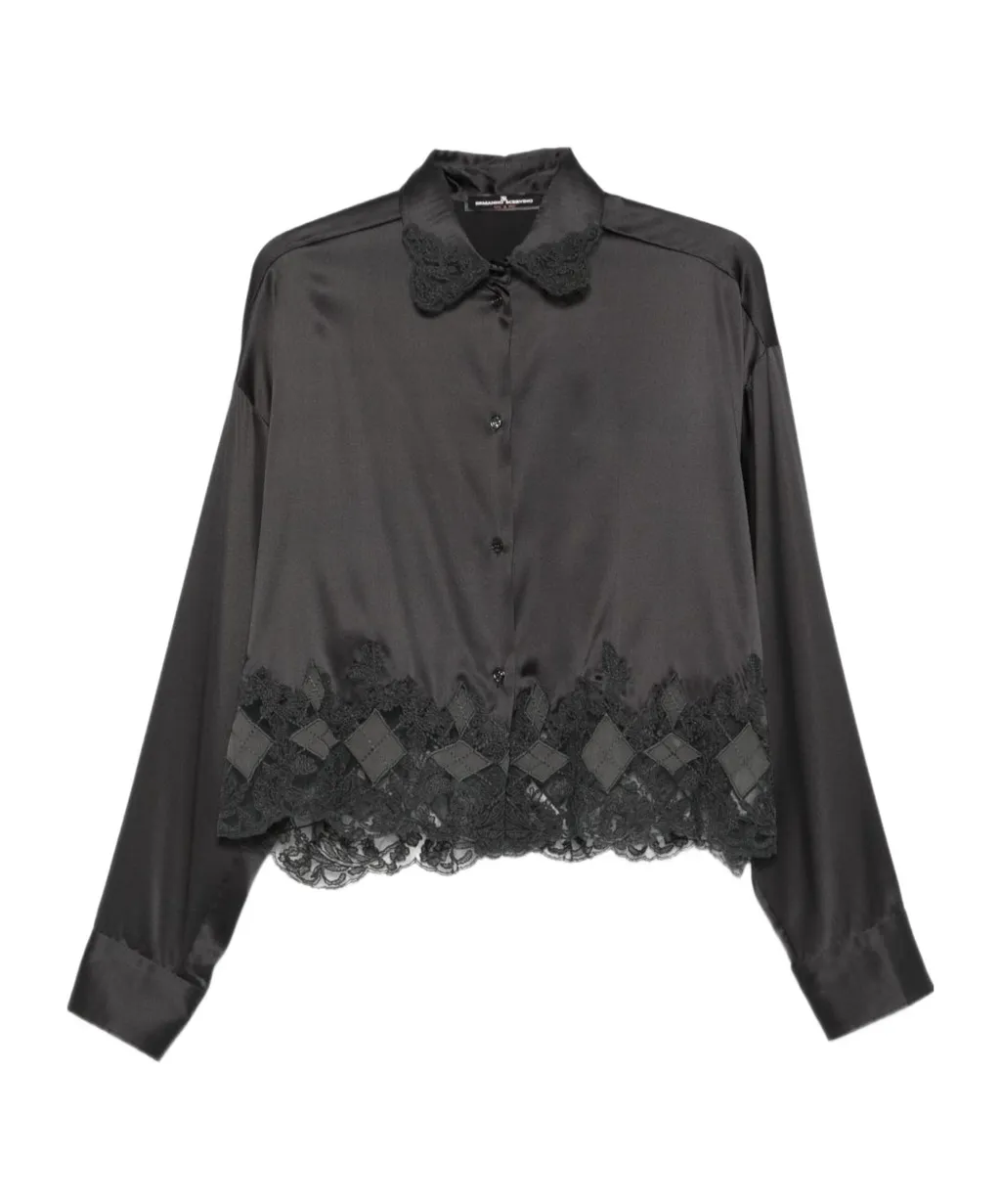 Lace-Trimmed Satin Shirt