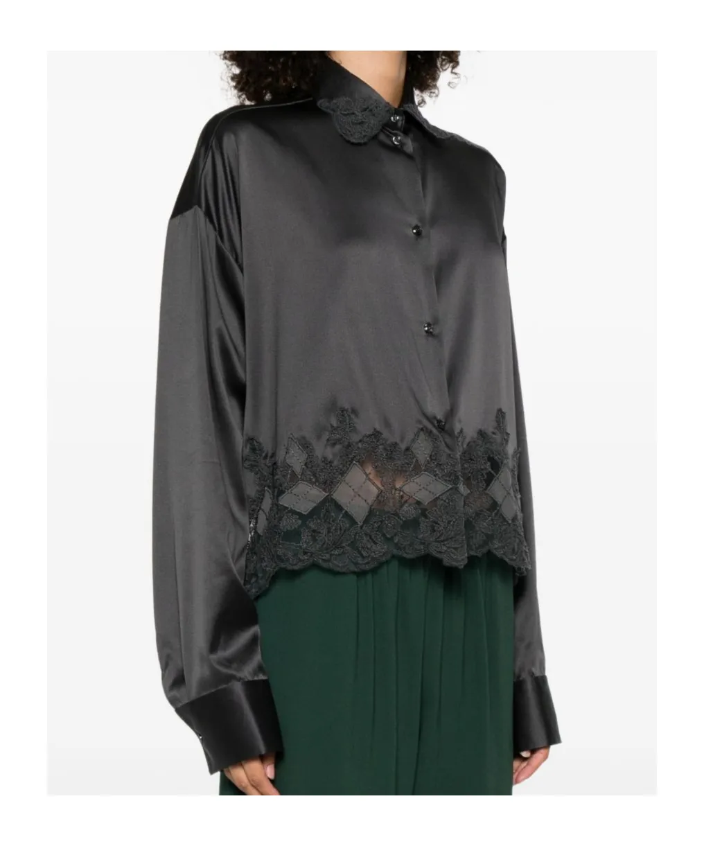 Lace-Trimmed Satin Shirt