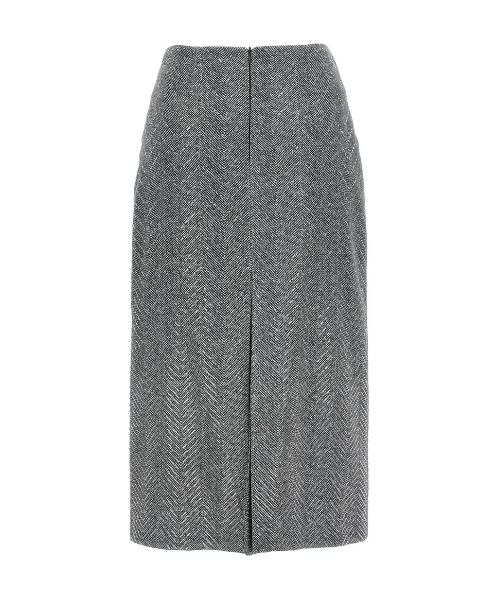 Herringbone Patterned Midi Skirt