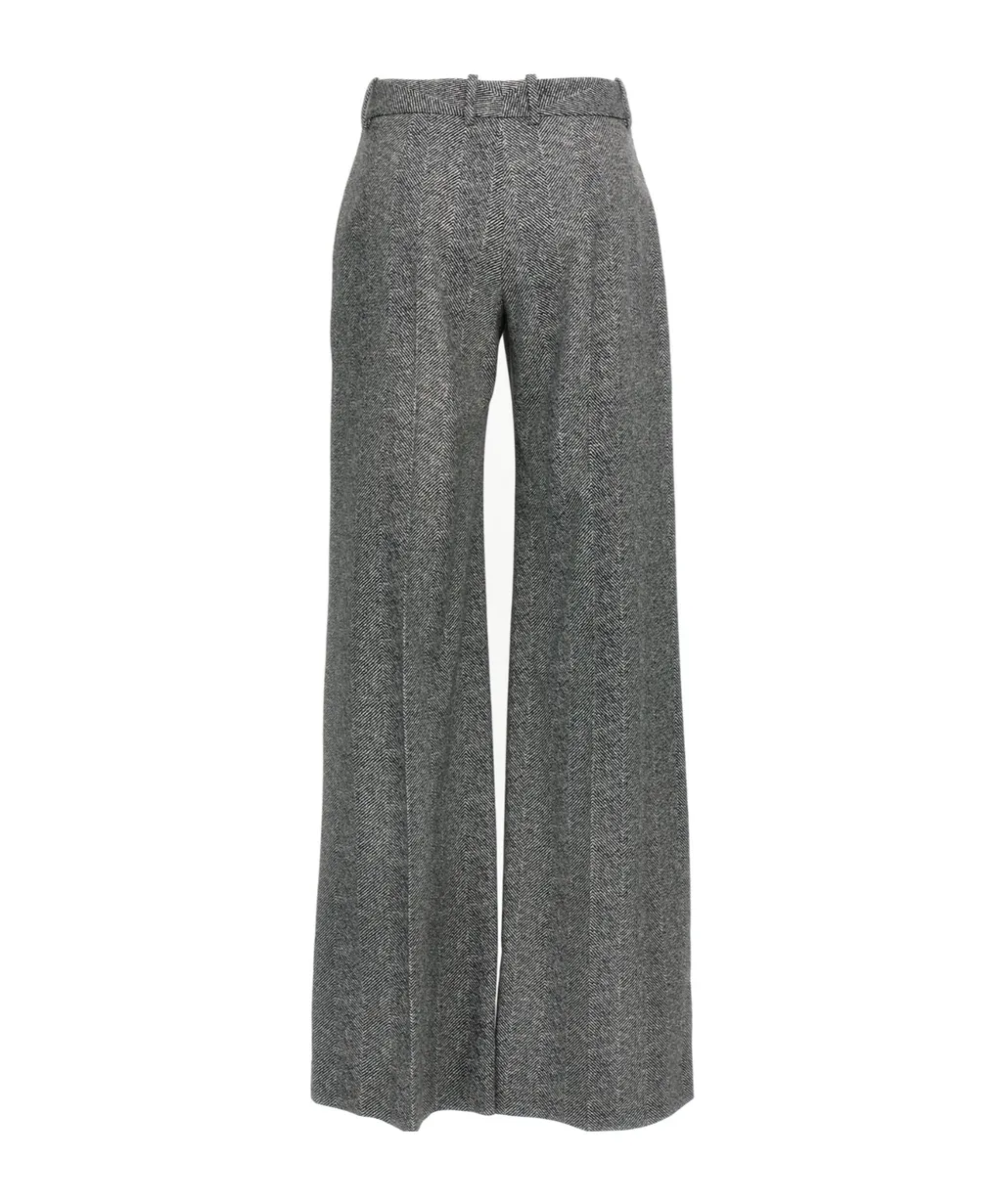Wide Leg Herringbone Trousers