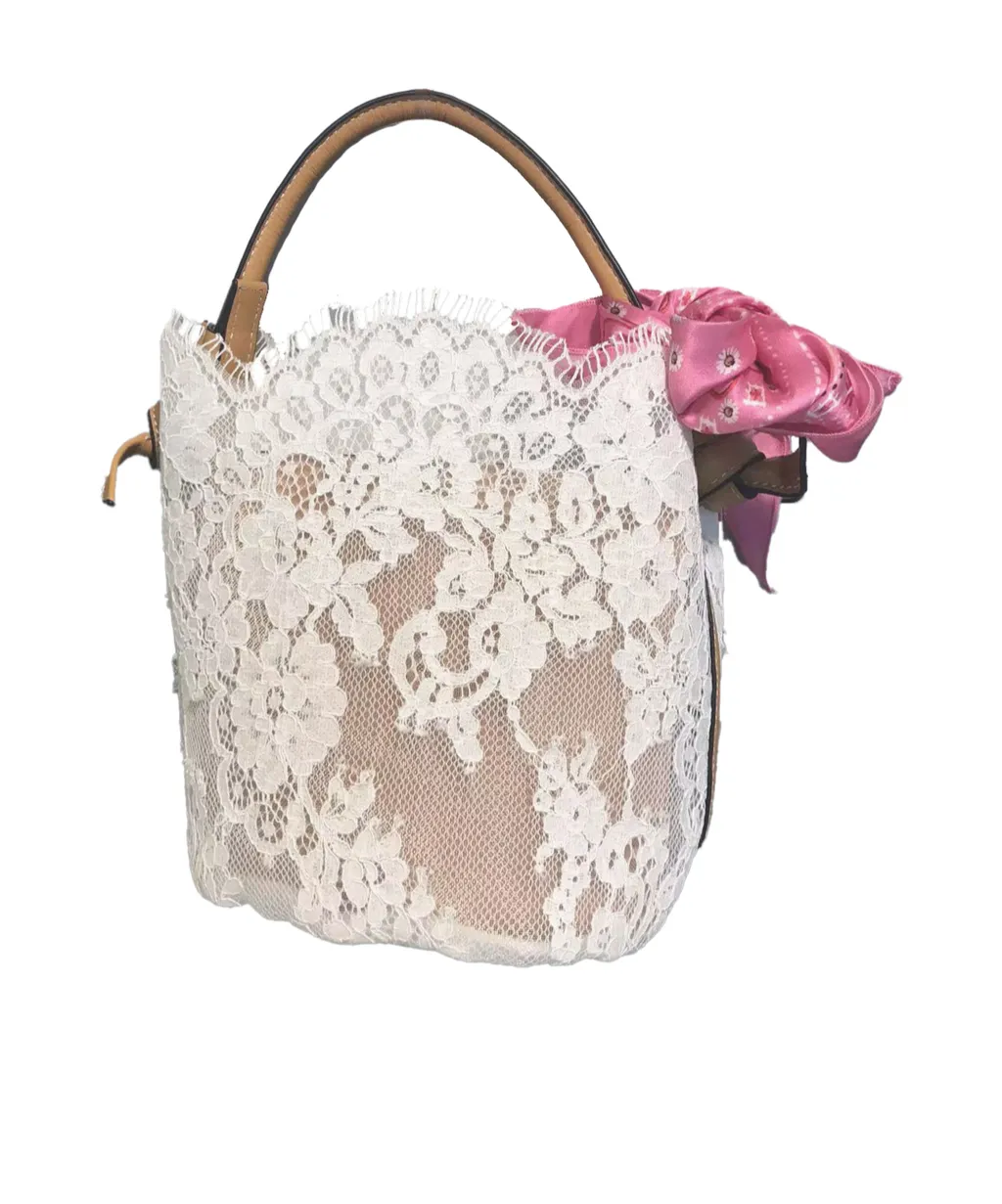 Small Logo-Embroidered Floral-Lace Tote Bag