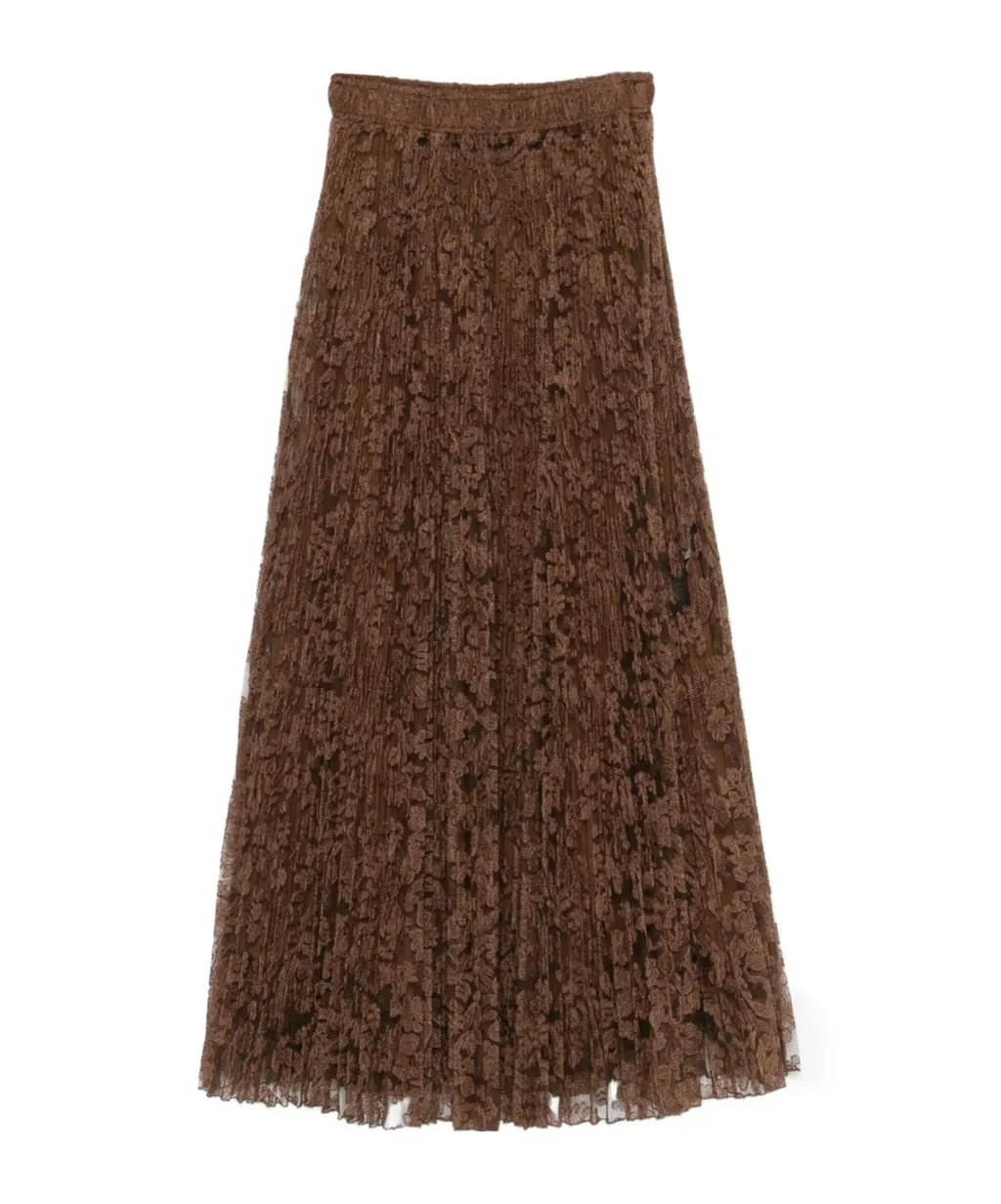 Pleated Lace Midi Skirt