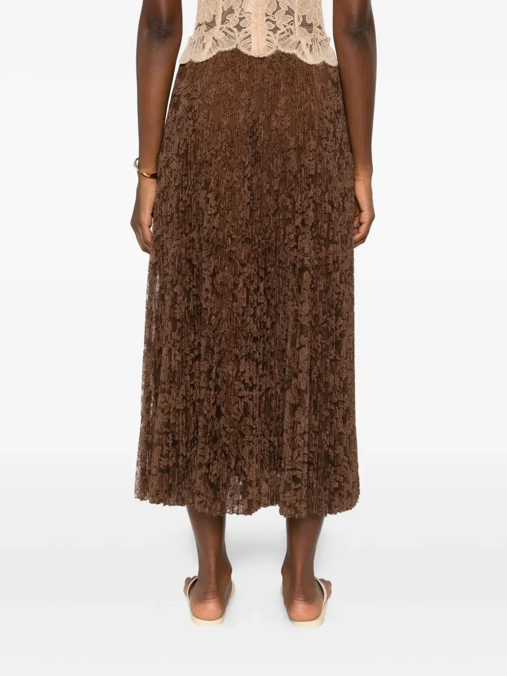 Pleated Lace Midi Skirt