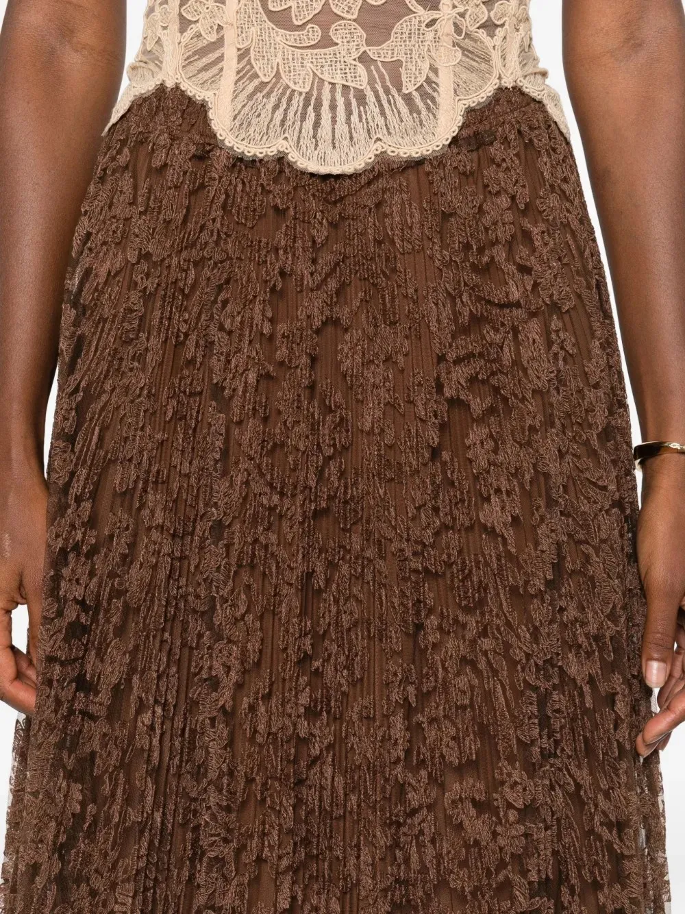 Pleated Lace Midi Skirt
