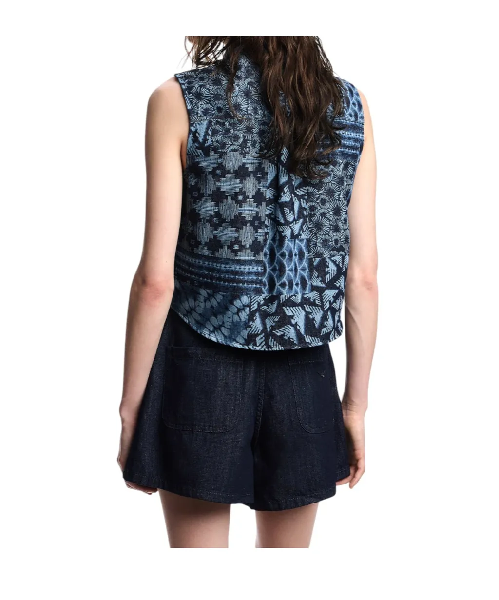 Printed-Tie Denim Shorts