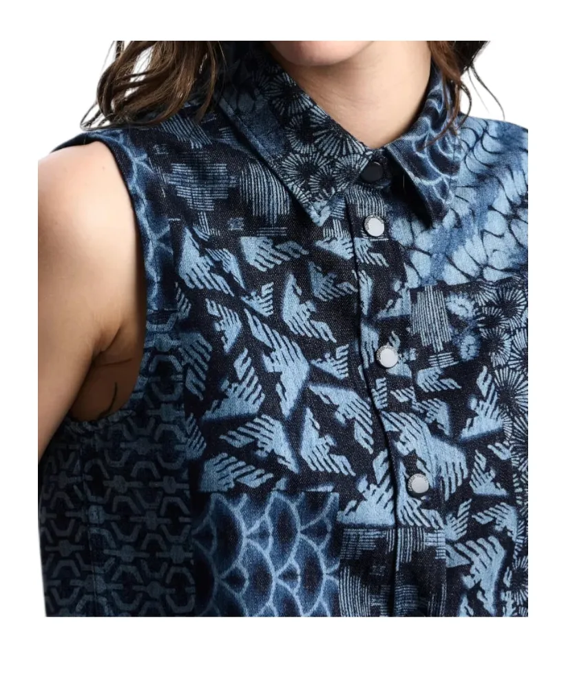 Printed-Tie Denim Shorts