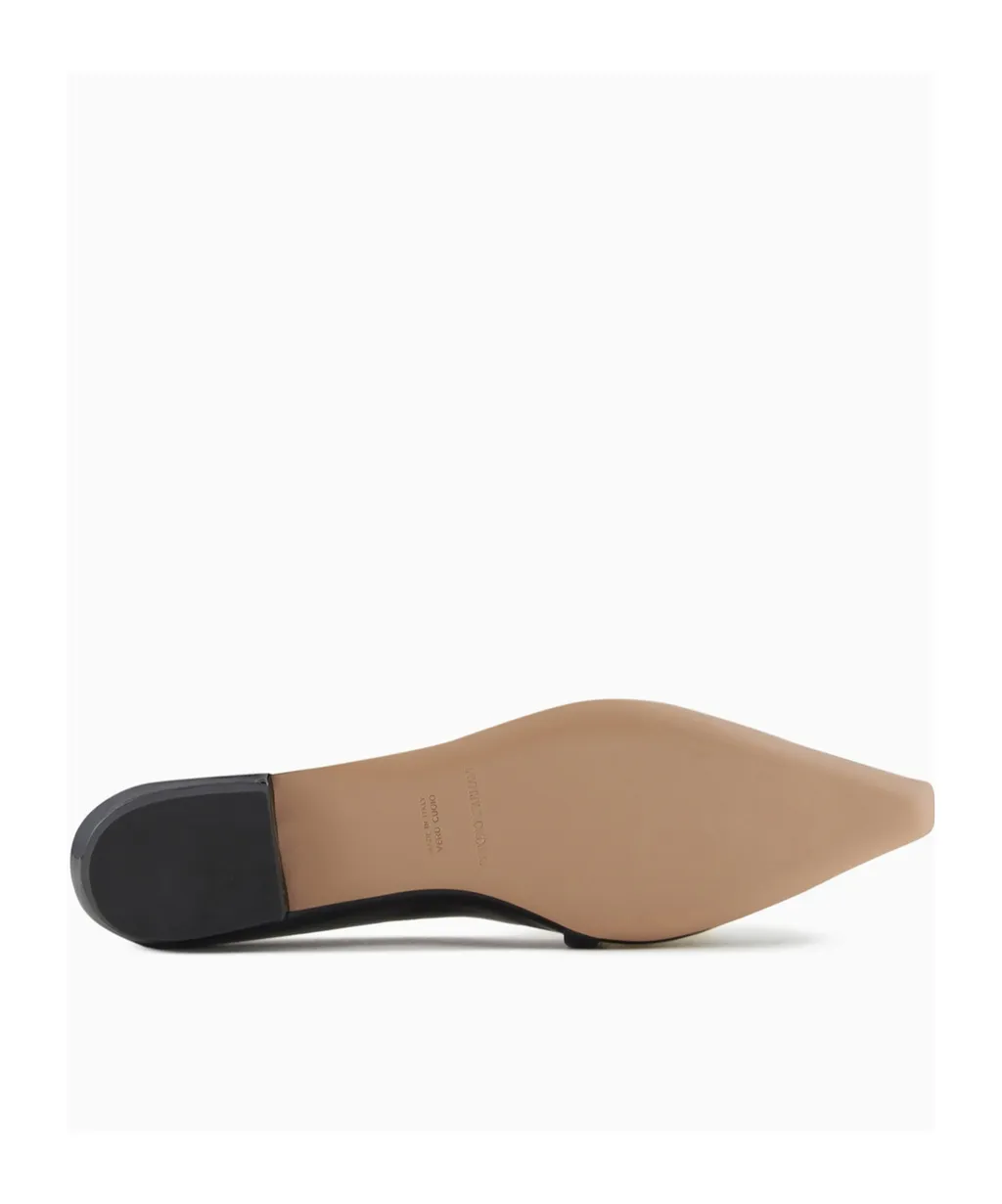 Eagle-Plate Leather Ballerina Shoes