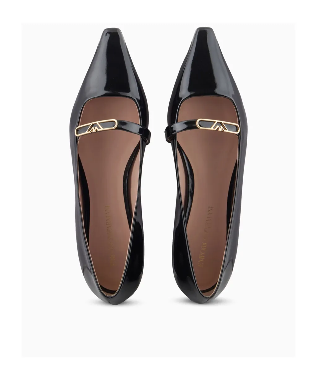 Eagle-Plate Leather Ballerina Shoes