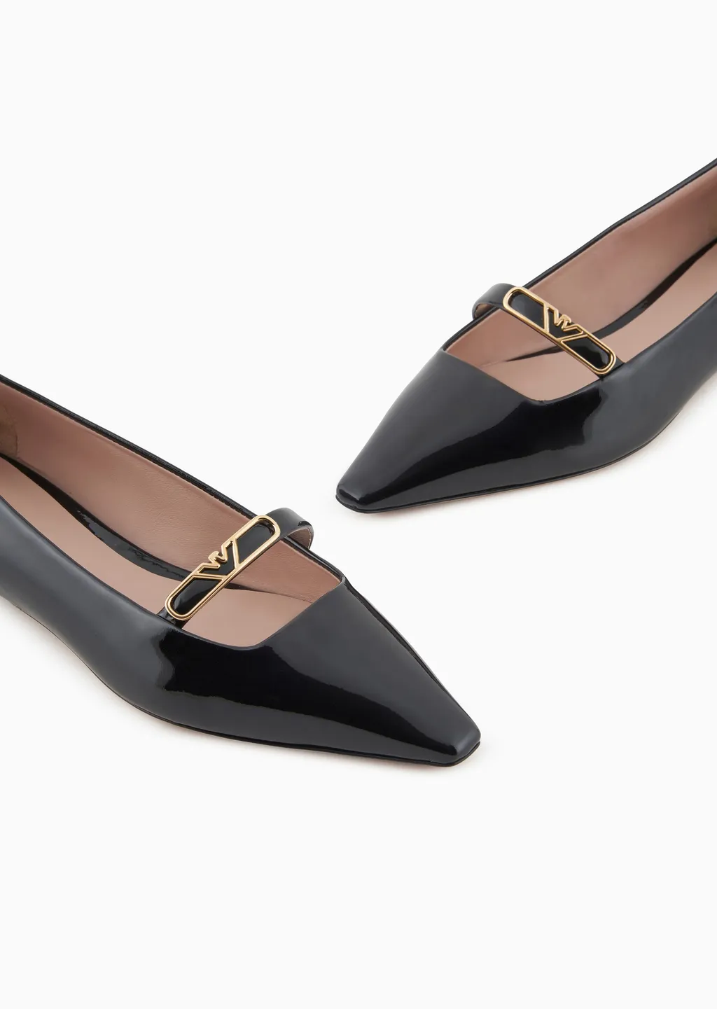 Eagle-Plate Leather Ballerina Shoes
