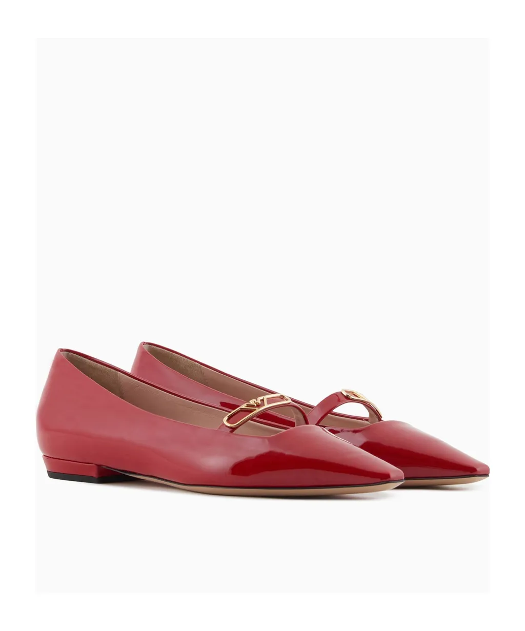 Eagle-Plate Leather Ballerina Shoes