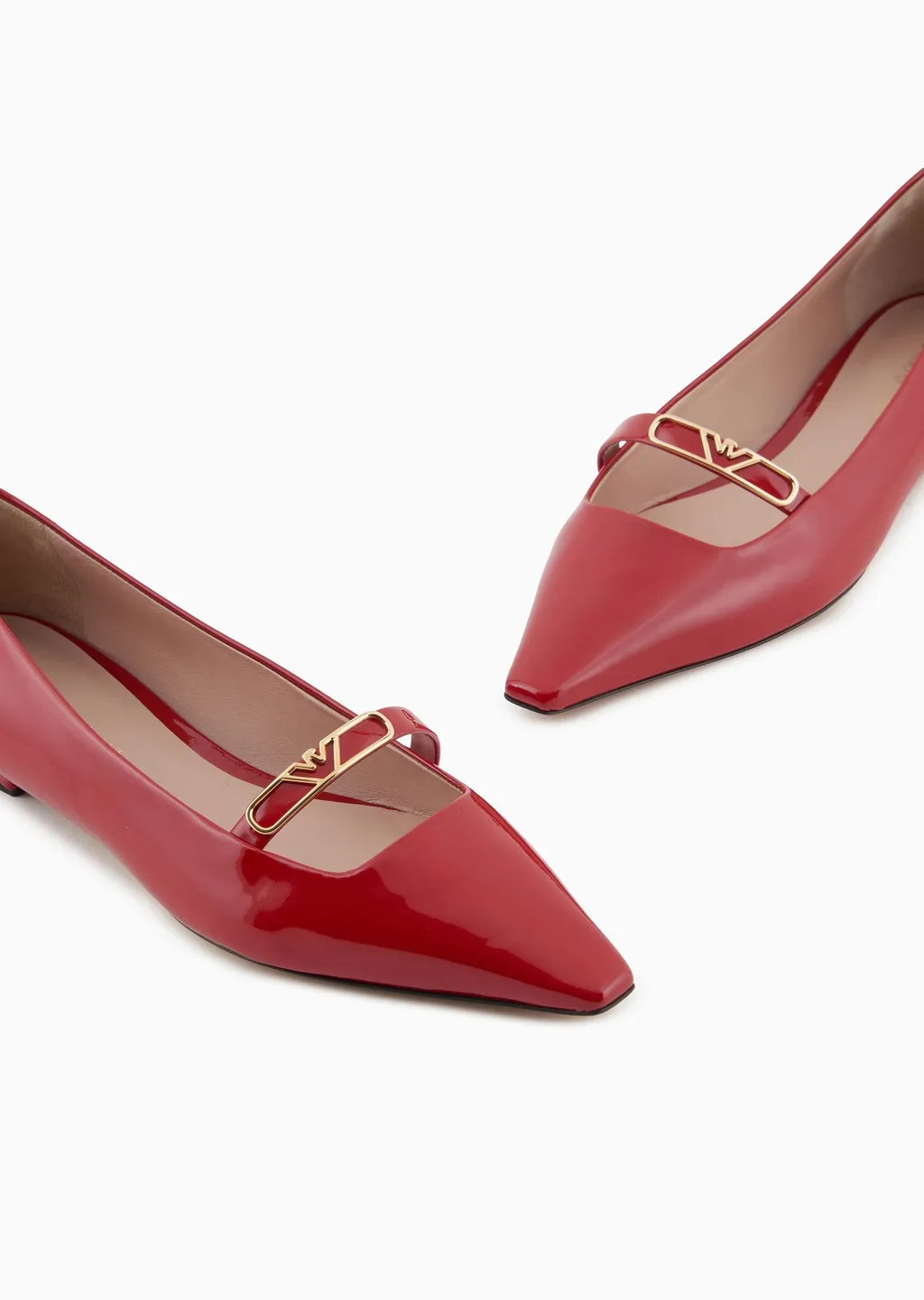 Eagle-Plate Leather Ballerina Shoes