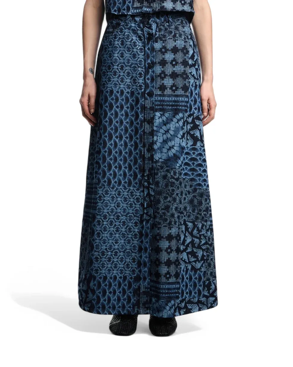 Printed Denim Skirt