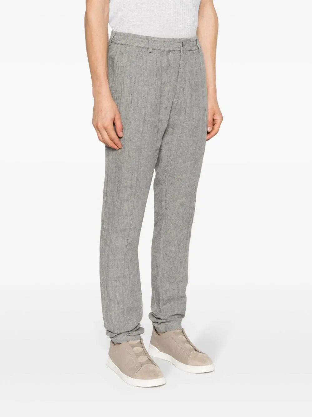 Mid-Rise Tapered Linen Trousers