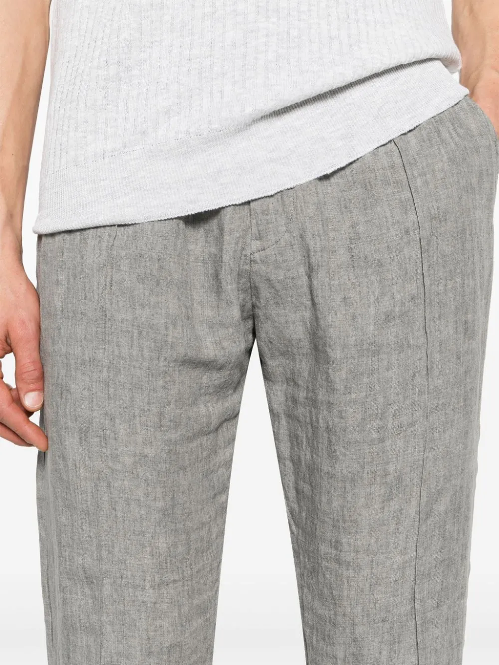 Mid-Rise Tapered Linen Trousers