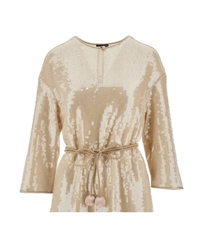 Sequin-Embellished Keyhole Neck Midi Dress