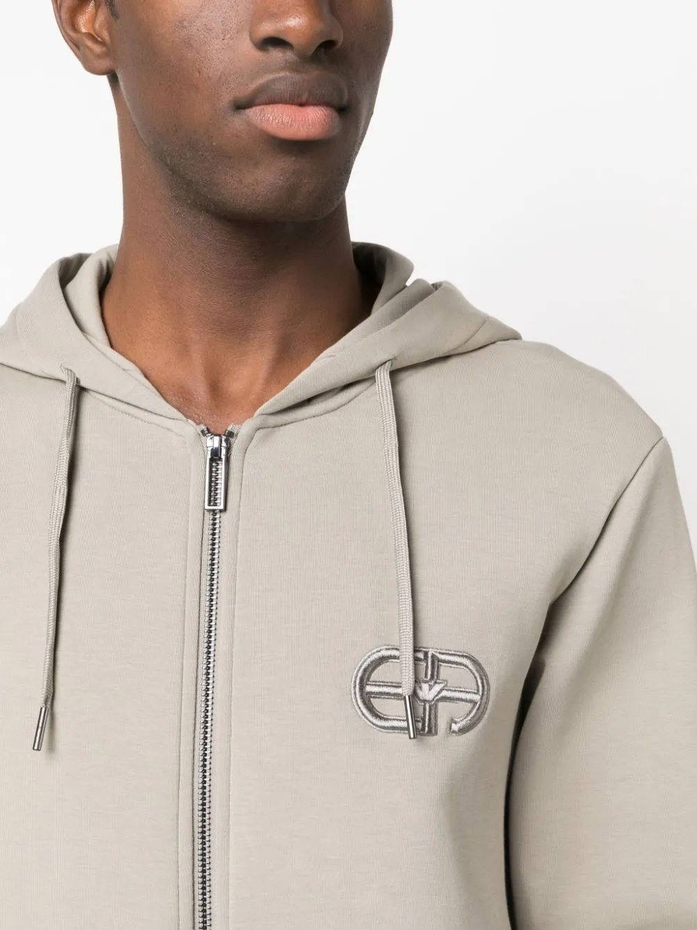 Logo-Embroidered Zipped Drawstring Hoodie
