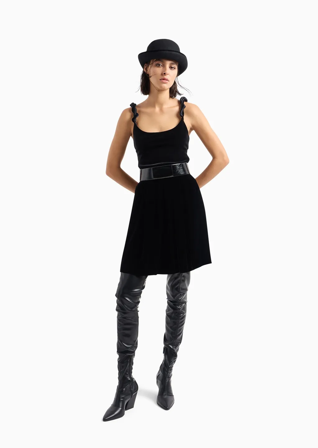 Twisted-Straps Velvet Cropped Top