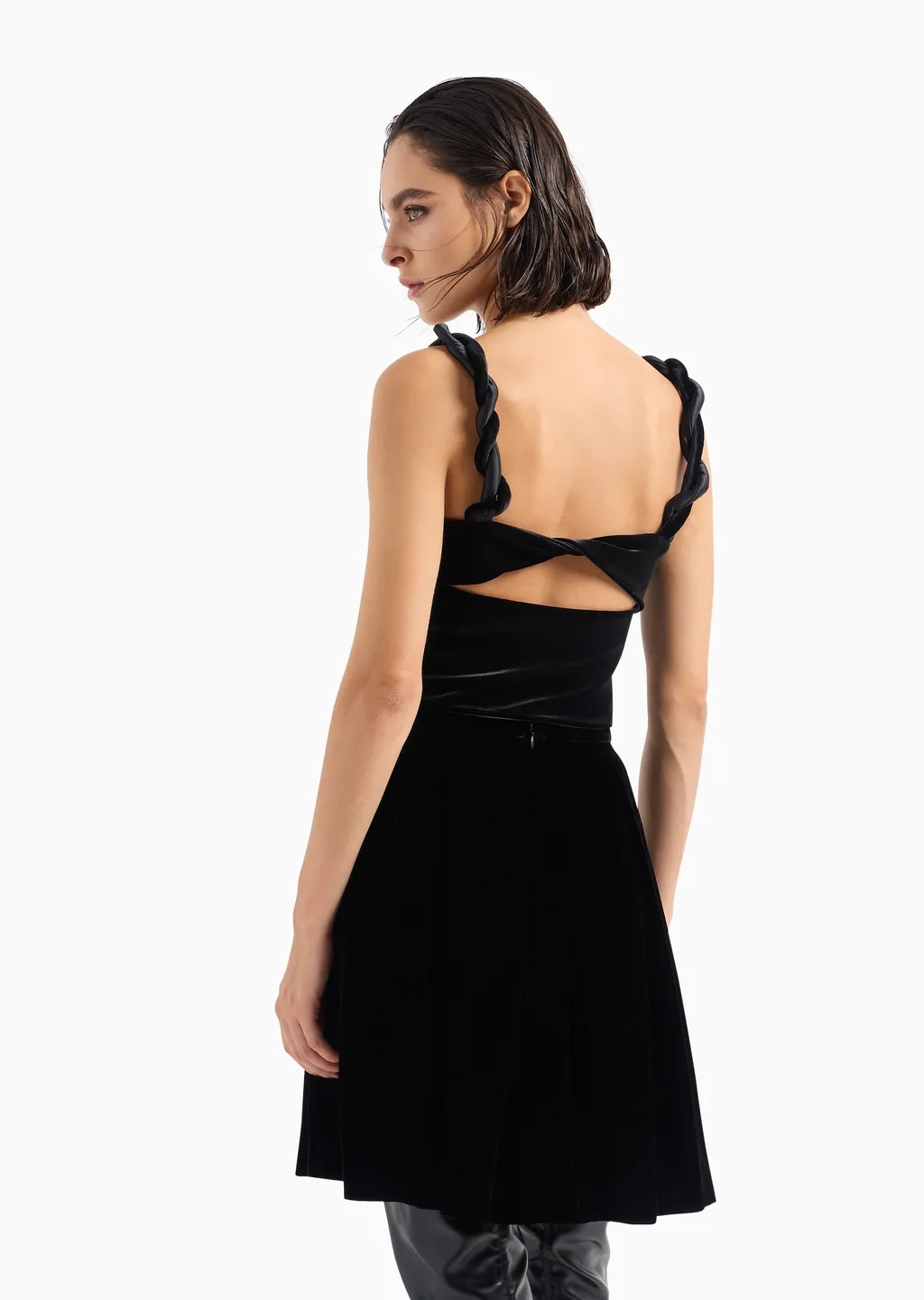 Twisted-Straps Velvet Cropped Top
