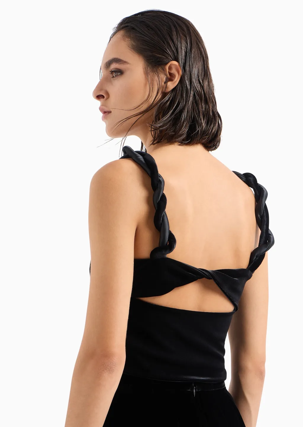 Twisted-Straps Velvet Cropped Top