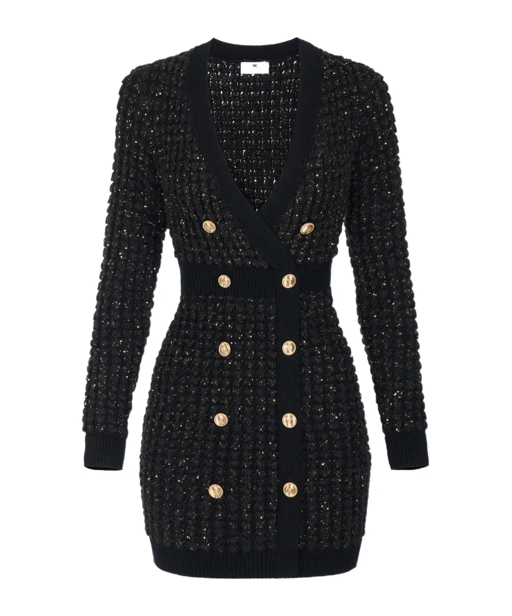 Boucle Knit Dress With Sequins