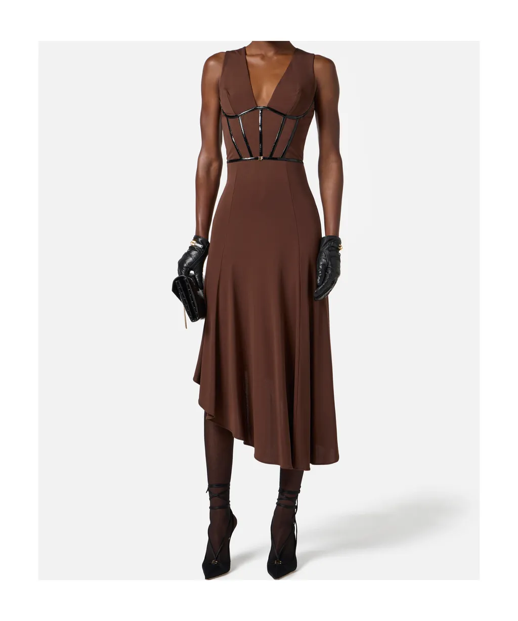 V-Neck Asymmetric Midi Dress