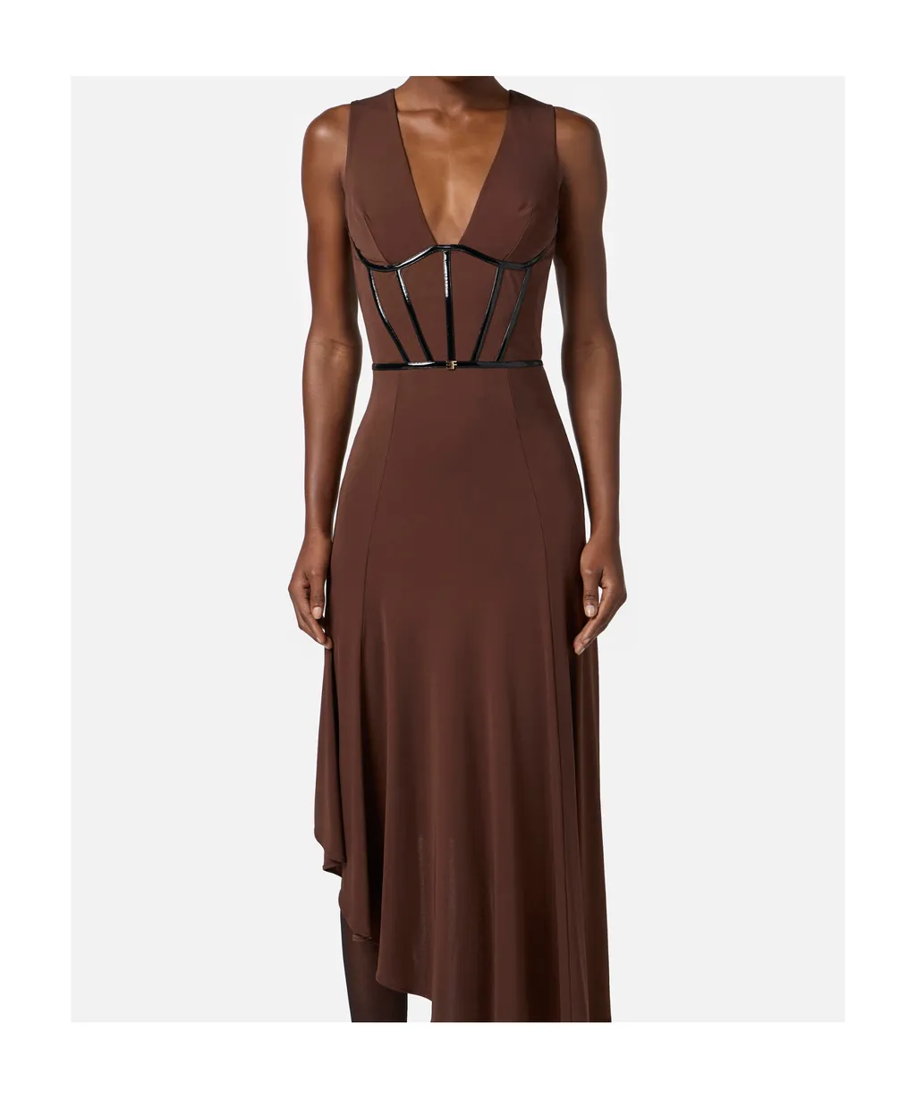 V-Neck Asymmetric Midi Dress