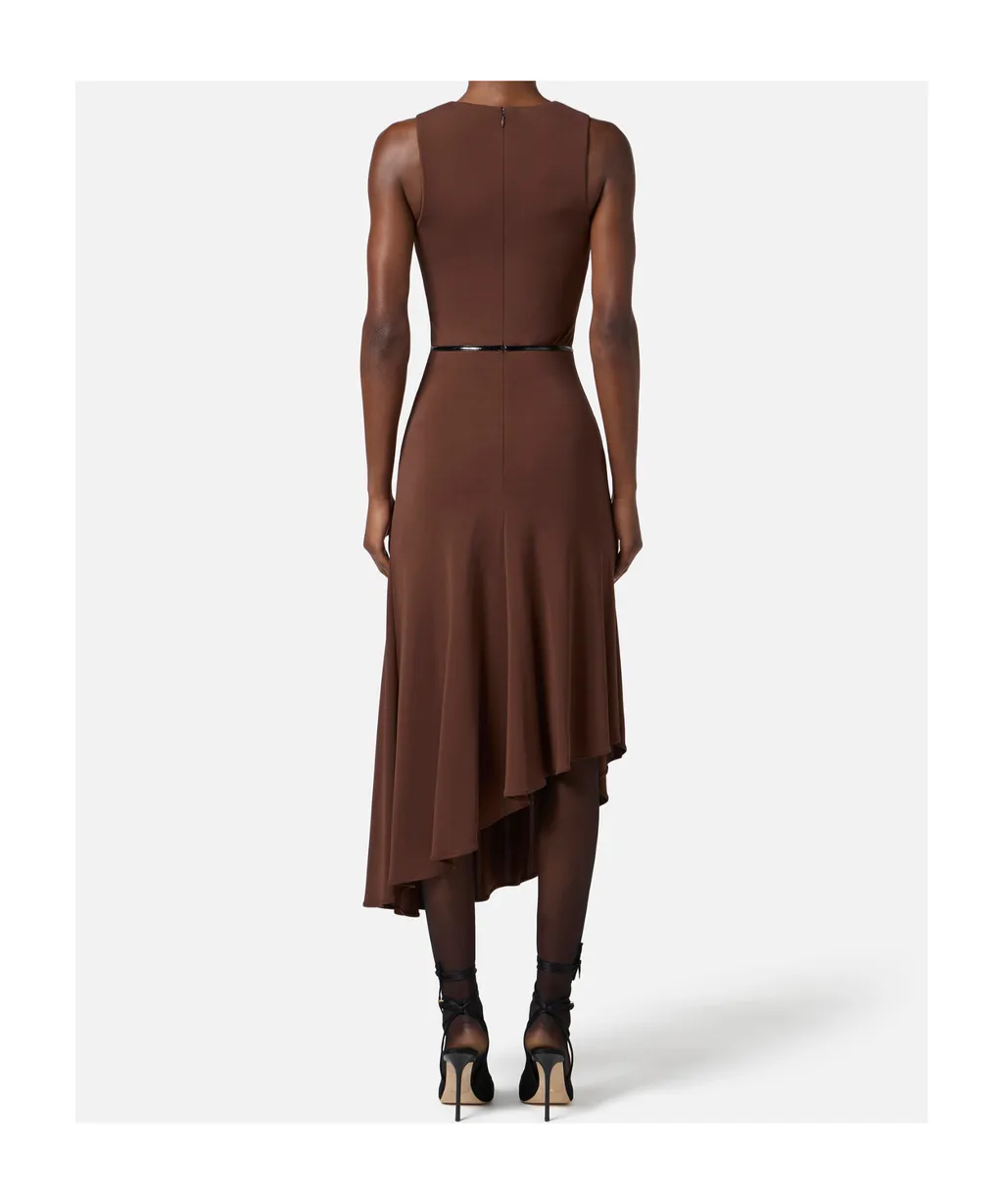V-Neck Asymmetric Midi Dress