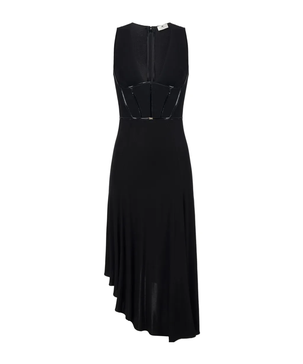 V-Neck Asymmetric Midi Dress