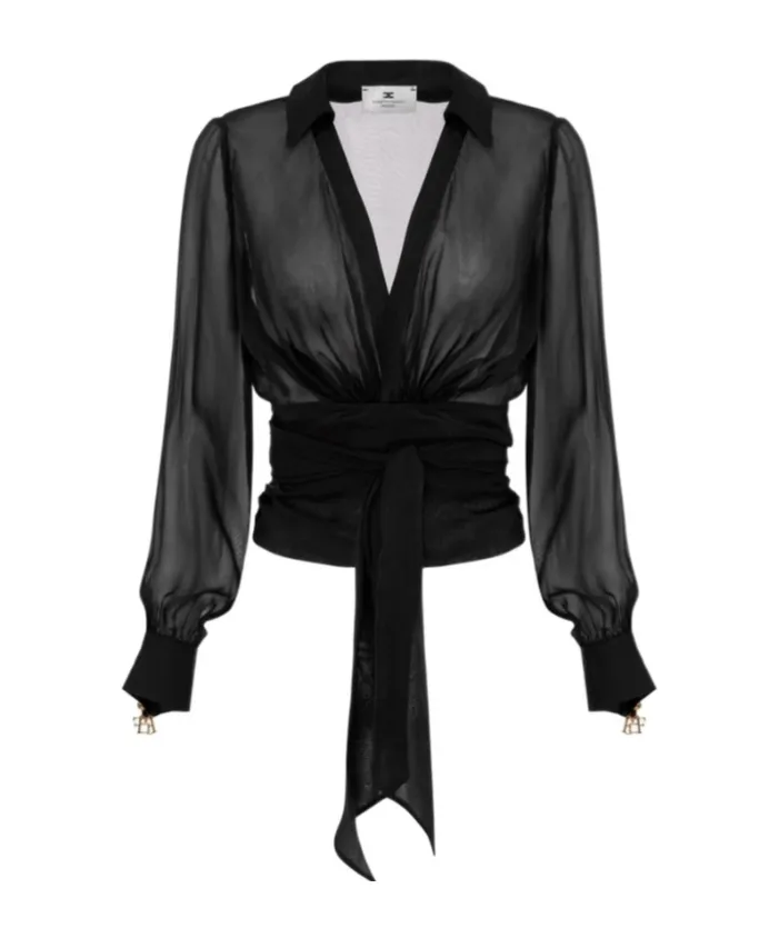 Voile Fabric Blouse With Sash