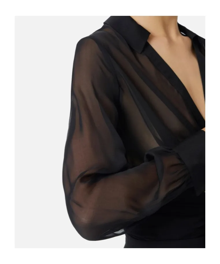 Voile Fabric Blouse With Sash